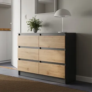 Kommode 80 | 100 | 120 | 140 cm breit mit Schubladen Kommode anthrazit artisan-eiche Holz Schrank mit Sideboard Highboard Anrichte Organizer Breite 100 cm 6 Schublade
