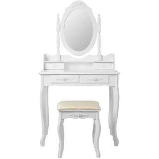 ML-Design Schminktisch Weiß Frisiertisch mit Spiegel, Hocker & 4 Schubladen, Kosmetiktisch im Landhausstil, Schminkkommode aus MDF-Holz