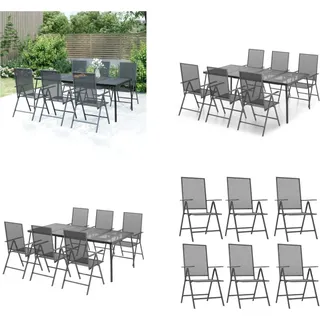 vidaXL 7 tlg. Garten Essgruppe Anthrazit Stahl - Garten-Essgruppe - Garten-Sitzgruppe - Outdoor Möbel Set - Gartenmöbel-Set - Grau