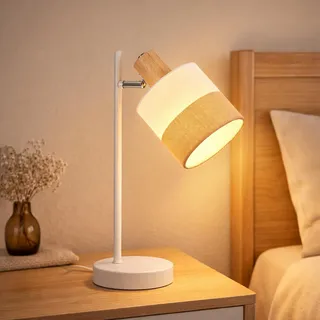 CBJKTX Tischlampe Wohnzimmer Nachttischlampe Vintage - Holz Tischleuchte mit Kabel E14 Nachttischleuchte Stoff Rustikal Retro Bettlampe Drehbar für Arbeitszimmer Schlafzimmer (ohne Leuchtmittel)