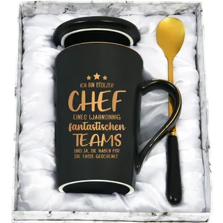 CHUIN DRUCK Chef Geschenk Tasse mit Spruch - Ich bin stolzer Chef eines wahnsinnig fantastischen Teams - Lustige Geschenkideen Arbeit Büro Weihnachten Geschenk, 400ml Schwarz