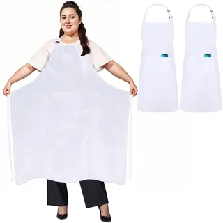 umboom 2 Stücke Übergrößen Schürzen mit 2 Taschen, Verstellbare Kochschürze für Männer und Frauen, Große Arbeitsschürze für Gastronomie, Grill, Küche, Geschäft, Bistro, Bar, Café, Garten (Weiß)