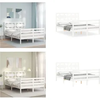 vidaXL Massivholzbett mit Kopfteil Weiß 120x200 cm - Bettrahmen - Bettgestell - Bett - Doppelbett - Weiß