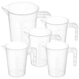 5 Stück Messbecher Set, 50ml 100ml 250ml Measuring Cups, Präzisions Kunststoff Ml Messbecher mit Skala & Griff, Meßbecher für Labor Küche Backen Kochen Waschmittel Waschpulver Dosierhilfe