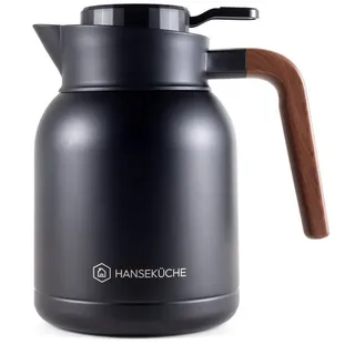 Hanseküche Thermoskanne (1,5L) aus hochwertigem 304 Edelstahl - Isolierkanne, Kaffekanne mit edler Holzoptik