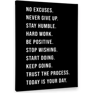 PHAMTE Wandkunst, Motiv: No Excuses Never Give Up, inspirierender Druck, gerahmt, Leinwand, Gemälde, Kunstwerk, Zuhause, Fitnessstudio, Yoga, Übung, Fitnessraum, Bürodekoration (27,9 x 35,6 cm)