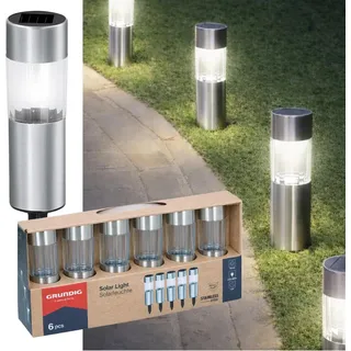 Grundig Solarleuchten Bodenleuchte 6er Set - Edelstahl Solar Licht - Solarlampen für Außen - Silber
