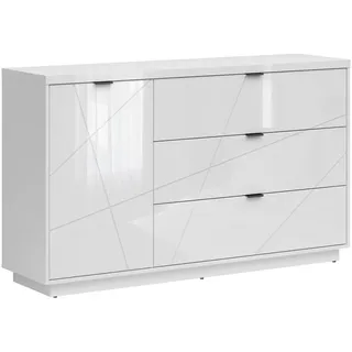 Sideboard , Weiß, Weiß Hochglanz , Holzwerkstoff , 1 Fächer , 3 Schublade(n) Schubladen , 156x93x42.5 cm , Kleinmöbel, Kommoden, Sideboards