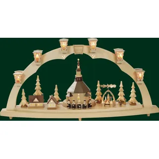 Erzgebirgische Volkskunst Richard Glässer GmbH Schwibbogen Seiffener Kirche mit Pyramide Elektrisch Lichterbogen NEU 01027