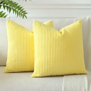 JOTOM 2er Set Cord Kissenbezüge Kissenhülle Dekorative Zierkissen Sofakissen Couchkissen Dekokissen Kissenbezug Deko Kissenhülle für Sofa Wohnzimmer 60x60cm Gelb