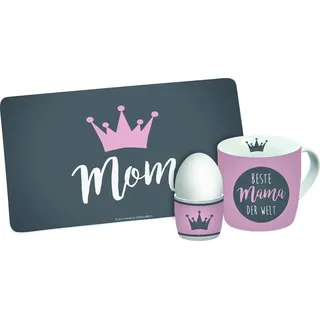infinite by GEDA LABELS 12715 3-teilig 'Mom' Frühstücksset, Melamin, rosa/grau, 23,5 x 9,5 x 14,5 cm