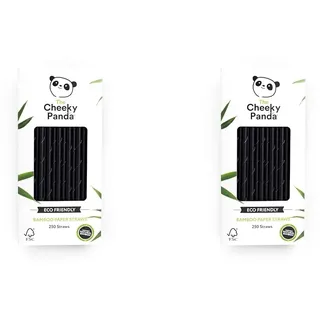 The Cheeky Panda Bambus Strohhalme Papier Schwarz | 250 x Cocktail Strohhalme | Stark und Langlebig (Packung mit 2)