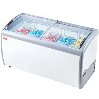 Vevor Kommerzielle Eiscreme-Vitrine, 460 L Gefriertruhe, Mobiler Tiefkühlschrank mit Glasplatte, Restaurant-Gelato-Tauchschrank mit 5 Drahtkörben, 2 Glasschiebetüren, Feststellrollen