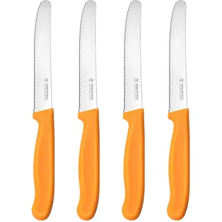 targzier Tomatenmesser Set 4 Stück,Frühstücksmesser mit Wellenschliff,Messerset Scharf,Brotmesser Klein,Orange Messer Küche Set,Rostfreier Stahl Vespermesser,Kunststoffgriff Tafelmesser