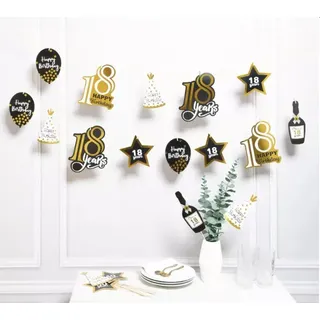 geburtstagsdekoration 3m "18" | DEK-18 - Schwarz, Gold