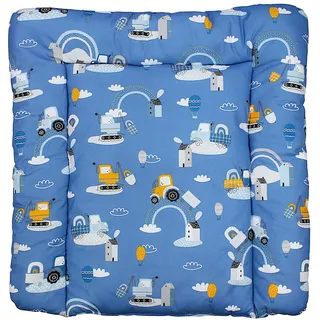 TupTam Baby Wickeltischauflage mit Baumwollbezug Gemustert, Farbe: Traktoren/Regenbögen/Blau, Größe: 75 x 85 cm