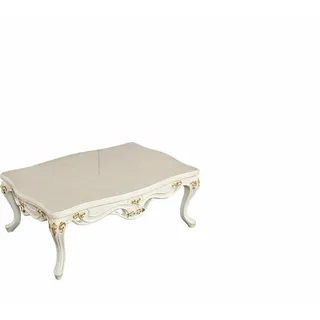 JV Möbel Couchtisch im Klassischer barocken Stil aus massivem Weiß Holz - Beige