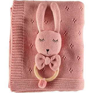 Avelia Schmusedecke , Rosa , Holz, Textil , Buche , vollmassiv , Hase , 80x100 cm , Gots, Oeko-Tex® Made IN Green , pflegeleicht , Schlafen, Kuscheln & Schlafen, Schmusedecken