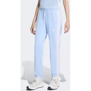 Sporthose ADIDAS SPORTSWEAR "ESSENTIALS 3-STREIFEN FRENCH TERRY CUFFED", Damen, Gr. M, N-Gr, glow blau, clear pink, normal, gr., Obermaterial: 55% Baumwolle, 36% Polyester, 9% Viskose, Hosen Sporthose, Reguläre Passform, mittelhoher Bund, weiches French Terry Material