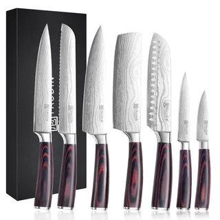 PAUDIN Messerset 7-teilig, Küchenmesserset aus hochwertigem Edelstahl, Profi Kochmesser mit scharfer Klinge, Küchenmesser mit ergonomischem Holzgriff, langlebiges Messer Set, Geschenkbox