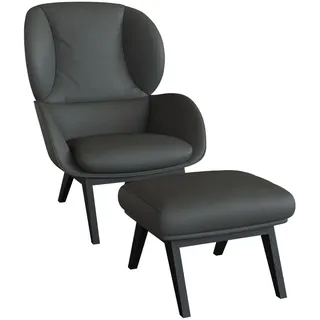 FLEXLUX Ohrensessel "Adria Designsessel, Loungesessel," Stil & Komfort, organische Form, Fuß Holz schwarz, warm mineral grau