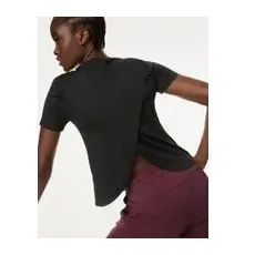 Womens Goodmove Scoop Neck Wrap Back Yoga T-Shirt - Black, Black - 6