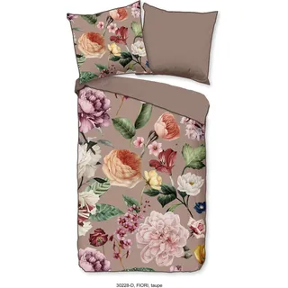 Descanso Bettwäsche mit einer biese und Blumen - 155x220 cm - 100% Bio Baumwolle - Taupe