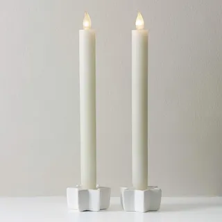 Lights4fun 2er Set warmweiße LED Tafelkerzen Stabkerzen Echtwachs in creme 25cm