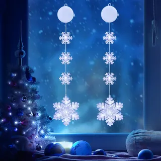 Qedertek Weihnachtsbeleuchtung Fenster Innen, 2 Stück Schneeflocke Beleuchtet mit Batteriebetriebene, Timer, 2 Modi, Weiß LED Lichtervorhang für Kinderzimmer Hochzeit Party Weihnachten Deko