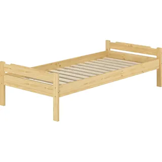 Bett Kiefer massiv 90x200 Einzelbett Singlebett Massivholz Zubehör wählbar V-60.31-09Rollrost inkl. - Naturbelassen