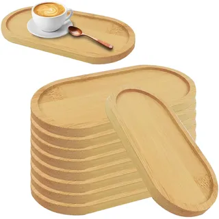 10 Stück Ovale Holztablett Klein, 19.5 * 10 * 1cm Kleines Tablett Bambus Tablett, Ellipse Bambustablett Holztabletts Klein Servierbrett Untersetzer für Untersetzer Tee Kaffee Kuchen & Duschzu