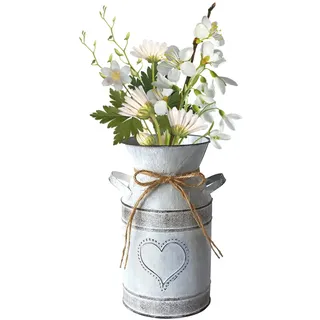 Vintage Blumenvase Herz Milchkanne,Vasen Klein Tischdeko Eisen Blumentopf Shabby Deko Metall Eimer mit Henkel Rustikal Blumeneimer im Landhausstil für Haus Hochzeitsdeko & Gartenblumen