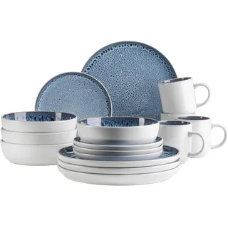 Mäser Malea Kombiservice 16-tlg. vintage blau mit dunklen Sprenkeln