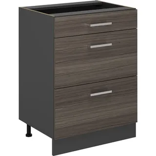 Vicco Küchenunterschrank R-Line, 60 cm mit Schubladen, ohne Arbeitsplatte, Edelgrau/Anthrazit - Dunkelgrau