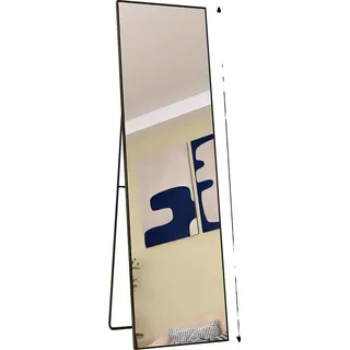 Stehender Spiegel, modernes Design, gehärtetes Glas, Schwarz Rechteckig-140x40cm