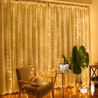 Bigzom Lichterketten Vorhang,Lichtervorhang Innen Außen 2x2m Lichterkette USB 200 LEDs IP65 Wasserdicht Lichterkette Vorhang mit 10 Haken für Valentinstag,Ramadan,Hochzeit,Weihnachten (Warmweiß)