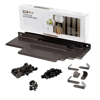 FIBROTECH Zubehörbox für Akustikpaneele (brünierter Stahl, L37 x B13 x H5 cm, 68-teilig, Zubehör Akustikplatten, Raumklang, Wandverkleidung, Schallisolierung) 2432405