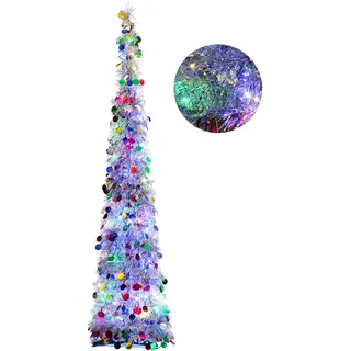 Orgrimmar Künstlicher Pop-Up-Baum, 152 cm, Lametta, Bleistiftbaum mit 100 mehrfarbigen LED-Lichtern für Urlaub, Zuhause, Party, Dekoration (Mehrfarbig)