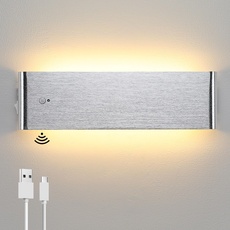 Lightsjoy Akku Wandlampe Innen Kabellos mit Bewegungsmelder LED Wandleuchte Silber Batterie Lampe USB Aufladbare mit Schalter Wandbeleuchtung Magnetische Flurlampe für warmweißem Licht