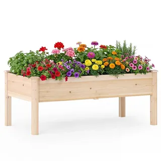 COSTWAY Hochbeet Holz, Pflanzbeet für Kinder, 122 x 62 x 48 cm, Pflanzkasten bis 130 kg, Blumenkübel mit Ablauflöchern, Kräuterbeet rechteckig, Anzuchtbeet Garten Terrasse Balkon, Natur