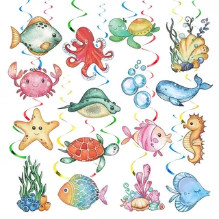 36 Stück Bunte Fische Hängende Deko,Tropische Fisch Hängende Wirbel Decke Dekor,Unter Dem Meer Party,Meerjungfrau Geburtstag Deko,Unterwasser Deko Kindergeburtstag