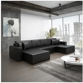 Fun Möbel Wohnlandschaft Schlafsofa Sofa CONOR PREMIUM Kunstleder Schwarz - Schwarz