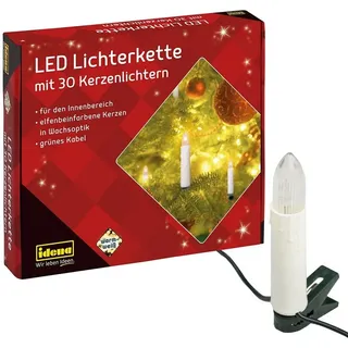 IDENA 38192 - LED Lichterkette 30 LED in warmweiß, 30 Kerzen mit Klemmen, mit Netzstecker, ca. 16 m