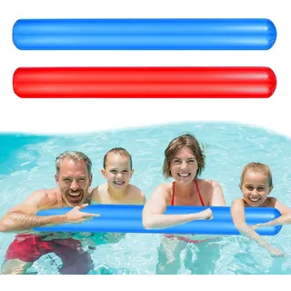 MUYAPAY 2 Stück Schwimmnudel Poolnudel, 105cm Aufblasbarer Schwimmnudel für Kinder und Erwachsene, Schwimmbad Nudelschwimmer zum Baden, Schwimmtraining, Aquasport, Wassergymnastik (Rot, Blau)