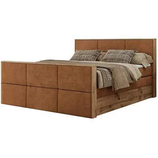 MKS Meble Doppelbett, Boxspringbett ALBERO 2 KING DUO mit zwei 7 Härtezonen Multipocket-Matratzen, genähtes Kopfteil und Front, Bettkästen - 120x200 cm - H4 - Orange Struktur - Orange