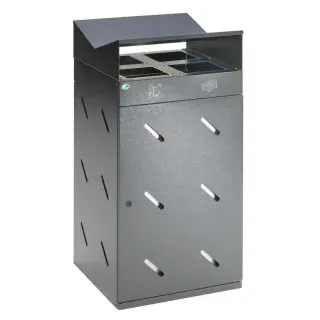 VAR Wertstoff-Sammelstation WS 58, 4-Fach Einwurf, 200 Liter, Vier Inneneinsätze, aus verzinktem Stahlblech, mit jeweils 50 Liter Inhalt, Maße: 1185 x 580 x 580 mm (H x B x T), Farbe: antik-silber