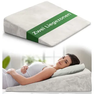 Keilkissen für Bett und Couch, Matratzenkeil, Reflux Kissen [mit 2 Liegezonen], Lesekissen zur Schlaferhöhung Rückenkissen als Bettkopfteil, Betterhöher, Rückenstützkissen, Beinkissen oder Venenkissen