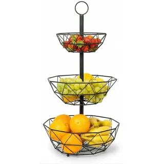 HOMELYN Etagere 3-stöckig I Obst-Etagere mit 3 Etagen I Vielseitige Nutzung als Brotkorb, Obstkorb, Snackbar, am Buffett, Obstschale I Modernes Design in schwarz, extra platzsparend & stabil