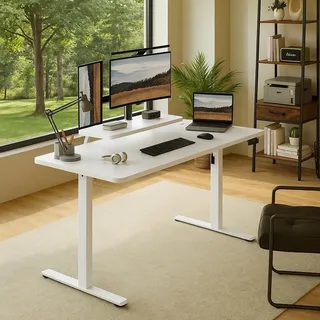 DUMOS Höhenverstellbarer Schreibtisch 160 x 60 cm, Elektrischer Schreibtische Höhenverstellbar, Gaming Tisch mit Monitorständer, Stehpult Verstellbarer Computertisch, Adjustable Standing Desk, Weiß