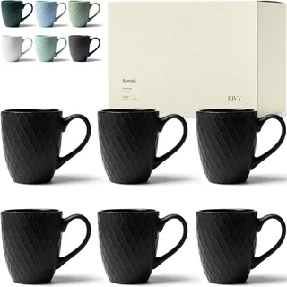 KIVY Tassen Set 6er x 400ml - Große Kaffeetassen Set 6er - Kaffeetasse groß - Teetassen Set - Schwarze Kaffee Tassen Sets - Kaffeebecher Keramik Becher - Kaffeepott Modern Schwarz